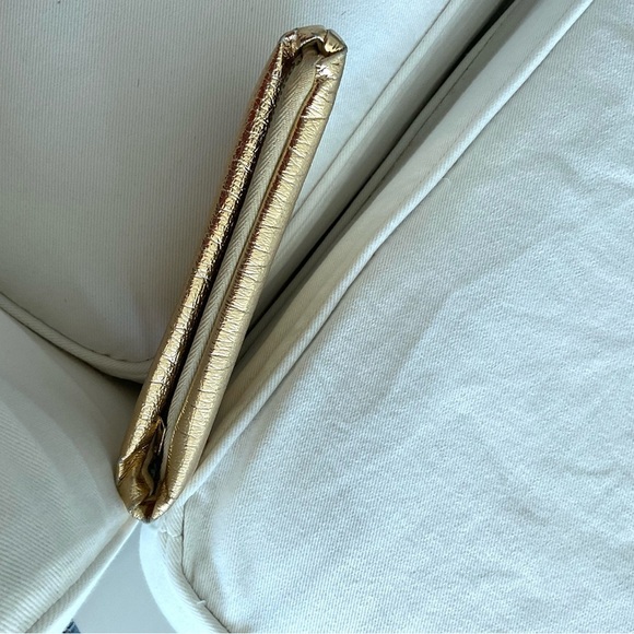 Vintage 60s Metallic Gold Lame Evening Bag Clutch Retro Glam Kiss Lock/Zip - Picture 3 of 5